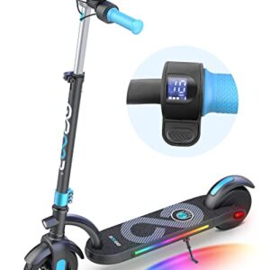 Gyroor Kids Electric Scooter, with 200W Motor & LED Visible Display, Colorful Lights, Adjustable Speed and Height, 10 Mph & 10 Miles Range Electric Scooter, Electric Scooter for Kids Ages 8-12, Blue