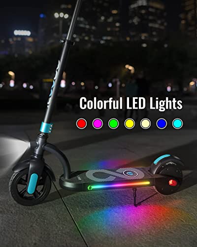 Gyroor Kids Electric Scooter, with 200W Motor & LED Visible Display, Colorful Lights, Adjustable Speed and Height, 10 Mph & 10 Miles Range Electric Scooter, Electric Scooter for Kids Ages 8-12, Blue