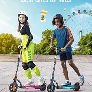 Gyroor Kids Electric Scooter, with 200W Motor & LED Visible Display, Colorful Lights, Adjustable Speed and Height, 10 Mph & 10 Miles Range Electric Scooter, Electric Scooter for Kids Ages 8-12, Blue