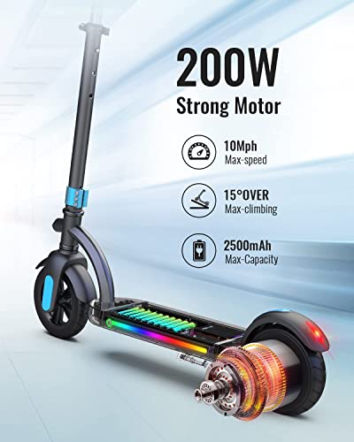 Gyroor Kids Electric Scooter, with 200W Motor & LED Visible Display, Colorful Lights, Adjustable Speed and Height, 10 Mph & 10 Miles Range Electric Scooter, Electric Scooter for Kids Ages 8-12, Blue