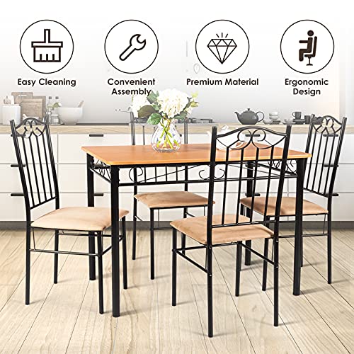 S AFSTAR Safstar 5-Piece Dining Table Set, Kitchen Vintage Table and Padded Chairs Set with Wood Tabletop & Metal Frame, Dining Room Table Set for 4, Ideal for Home Restaurant Kitchen Café