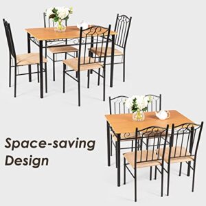 S AFSTAR Safstar 5-Piece Dining Table Set, Kitchen Vintage Table and Padded Chairs Set with Wood Tabletop & Metal Frame, Dining Room Table Set for 4, Ideal for Home Restaurant Kitchen Café