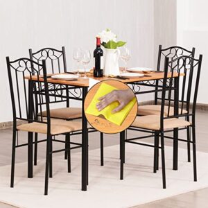 S AFSTAR Safstar 5-Piece Dining Table Set, Kitchen Vintage Table and Padded Chairs Set with Wood Tabletop & Metal Frame, Dining Room Table Set for 4, Ideal for Home Restaurant Kitchen Café