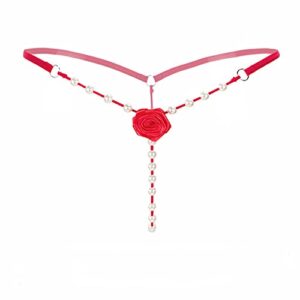 sekexi women's pearl t back g string embroidery rose flowers beaded thong panty underwear sexy micro underpant (one size, red)