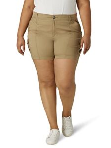 lee womens plus size flex-to-go mid-rise seamed cargo shorts, oscar khaki, 18 plus