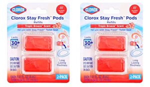 clorox stay fresh pods - tropic breeze air freshener and odor eliminator for stay fresh toilet seat, orange, 4-piece