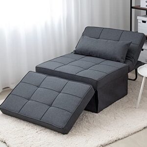 Sofa Bed, 4 in 1 Multi-Function Folding Ottoman Breathable Linen Couch Bed with Adjustable Backrest Modern Convertible Chair for Living Room Apartment Office, Dark Grey
