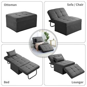 Sofa Bed, 4 in 1 Multi-Function Folding Ottoman Breathable Linen Couch Bed with Adjustable Backrest Modern Convertible Chair for Living Room Apartment Office, Dark Grey
