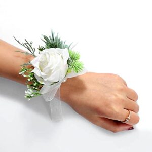 CASDRE Bridal Wrist Corsage Pearl Bride Wedding Hand Flower Corsage Wristlet Wedding Accessories for Women and Girls (White)