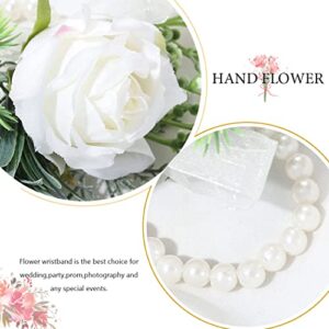 CASDRE Bridal Wrist Corsage Pearl Bride Wedding Hand Flower Corsage Wristlet Wedding Accessories for Women and Girls (White)