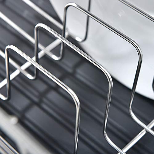 Popity home Dish Drying Rack, Sturdy Kitchen Sink Side Draining Kitchen Counter Top Chrome Dish Drying Rack,Dish Rack and Drainboard Set with Black Utensil Holder