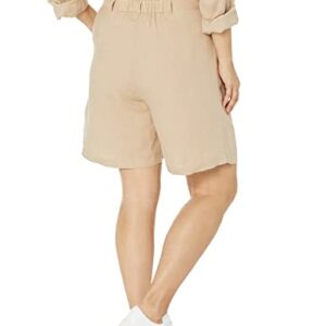 The Drop Women's Millie Loose-Fit Pleated Long Linen Walk Short, Hummus, M