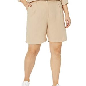 The Drop Women's Millie Loose-Fit Pleated Long Linen Walk Short, Hummus, M