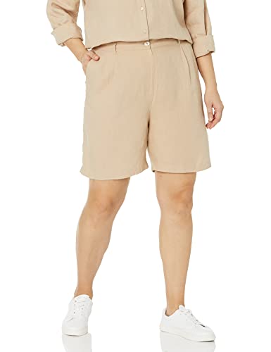 The Drop Women's Millie Loose-Fit Pleated Long Linen Walk Short, Hummus, M