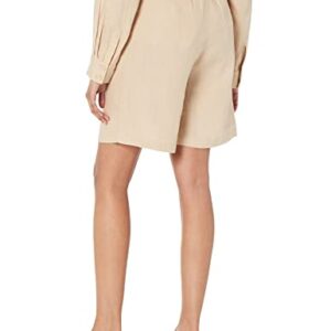 The Drop Women's Millie Loose-Fit Pleated Long Linen Walk Short, Hummus, M