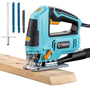 7.2amp(850w) jig saw, gogonova 6 variable speeds jigsaw, 4-stage orbital function, ±45° bevel, jig saw tool kit with wood cutter blades, laser guide (led), scale ruler, dust blowing