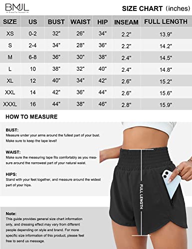 BMJL Women's Athletic Shorts High Waisted Running Shorts Pocket Sporty Shorts Gym Elastic Workout Shorts(M,Black)