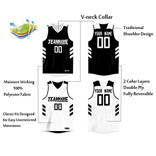 TAND Custom Basketball Jersey Reversible Uniform Add Any Team Name Number Personalized Sports Vest for Men/Boys, Black White, One Size