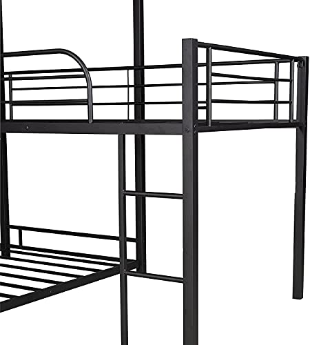 STP-Y Metal Bunk Bed with Desk, Twin Over Twin Over Full Bunk Beds, L-Shaped Metal Triple Twin Over Full Bunk Bed Teens Adult, Black with Desk (Color : Black)