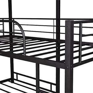 STP-Y Metal Bunk Bed with Desk, Twin Over Twin Over Full Bunk Beds, L-Shaped Metal Triple Twin Over Full Bunk Bed Teens Adult, Black with Desk (Color : Black)