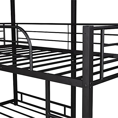 STP-Y Metal Bunk Bed with Desk, Twin Over Twin Over Full Bunk Beds, L-Shaped Metal Triple Twin Over Full Bunk Bed Teens Adult, Black with Desk (Color : Black)