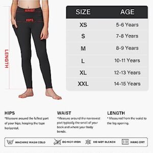 Stelle Girls Athletic Active Dance Tight Legging Pants with Pockets for Running Yoga Workout (Black (2 Side Pocket), 8-9 Years)