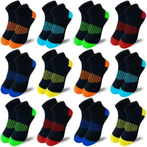 jamegio boy socks 12 pairs kids low cut socks half cushion sport ankle athletic sock for little big kids(7-10 years)