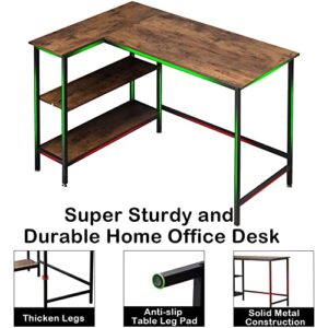 WOODYNLUX L Shaped Desk - 43 Inch Gaming Desk, Computer Corner Desk, Home Office Writing Desk with Shelf, Space-Saving Workstation Table, Modern Simple Wooden Desk, Rustic Brown