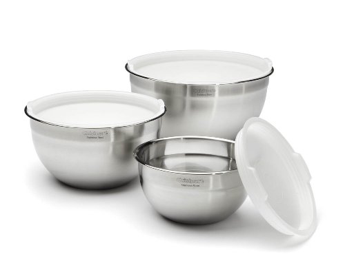 Cuisinart HM-90S Power Advantage Plus 9-Speed Handheld Mixer with Storage Case, White & CTG-00-SMB Stainless Steel Mixing Bowls with Lids, Set of 3