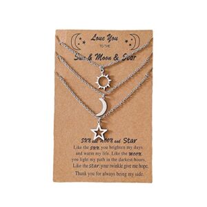 colorful bling stainless steel sun and moon star necklace 3 best friend friendship sister set for women teens girls mom daughter bff jewelry gifts-yellow big