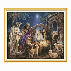 dimensean stamped cross stitch kits full range of embroidery patterns starter kits for beginners adult or kids diy cross stitches needlepoint kits 11ct- (nativity 33.5x28 inch)