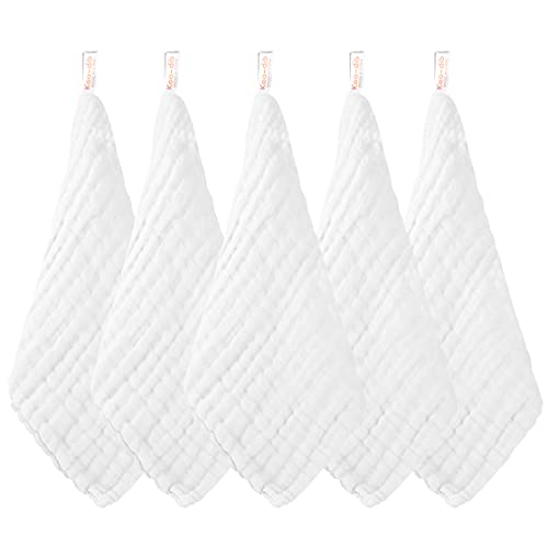 Baby Muslin Soft White Small Washcloths for Newborn Essentials Must Haves Muslin Wash Absorbent Burp Cloths Registry for Your Baby Boy Face Towel And Bath Washcloth Koo-dib 30 Pack Set + Wash Mesh Bag