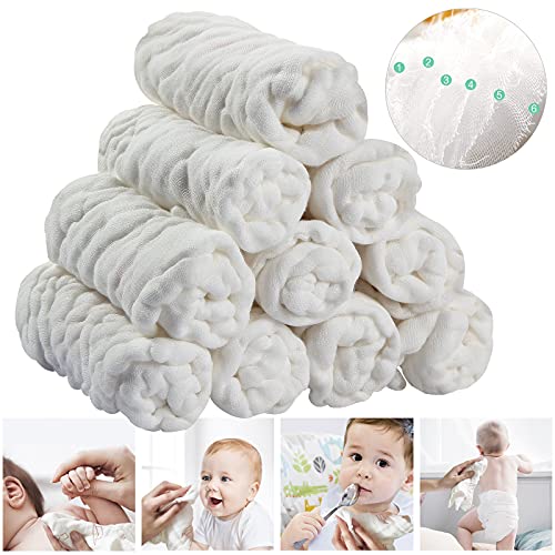 Baby Muslin Soft White Small Washcloths for Newborn Essentials Must Haves Muslin Wash Absorbent Burp Cloths Registry for Your Baby Boy Face Towel And Bath Washcloth Koo-dib 30 Pack Set + Wash Mesh Bag