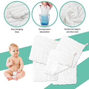 Baby Muslin Soft White Small Washcloths for Newborn Essentials Must Haves Muslin Wash Absorbent Burp Cloths Registry for Your Baby Boy Face Towel And Bath Washcloth Koo-dib 30 Pack Set + Wash Mesh Bag