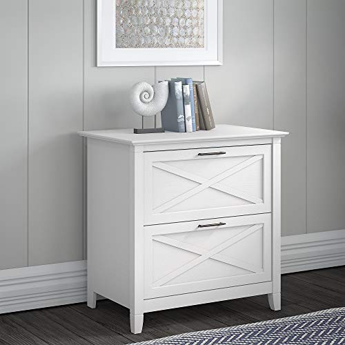 Bush Furniture Key West 60W L Shaped Desk, Pure White and Shiplap Gray & Key West 2 Drawer Lateral File Cabinet, Pure White Oak