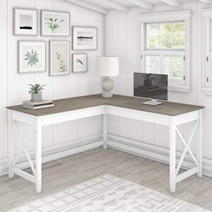 Bush Furniture Key West 60W L Shaped Desk, Pure White and Shiplap Gray & Key West 2 Drawer Lateral File Cabinet, Pure White Oak