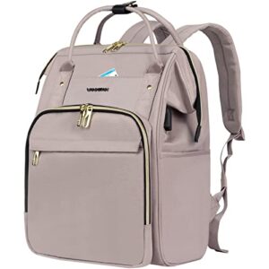 vankean 15.6-16.2 inch laptop backpack carry on backpack for women computer work backpack, water proof college daypack backpacks with usb port rfid pocket, business travel backpack, light dusty pink