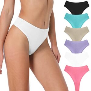 umiehary 6 pieces ribbed cotton women high cut stretch t back thongs active panties size xlarge