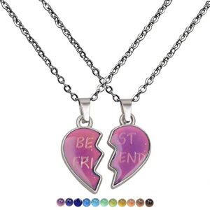 2pcs matching heart mood necklace stainless steel temperature sensing color changing love shape mood necklace for best friend-bf
