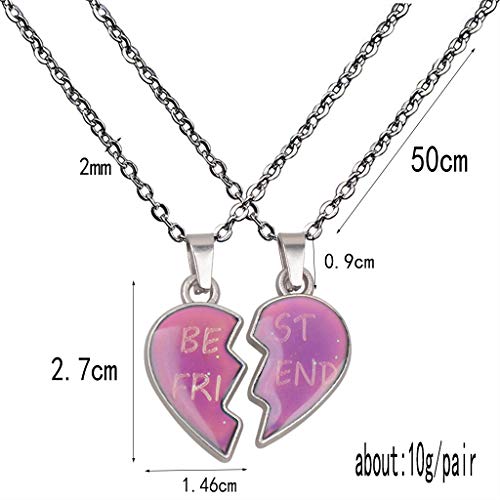 2pcs Matching Heart Mood Necklace Stainless Steel Temperature Sensing Color Changing Love Shape Mood Necklace for Best Friend-BF