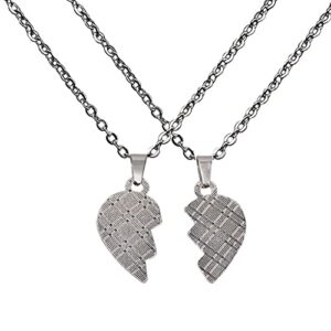 2pcs Matching Heart Mood Necklace Stainless Steel Temperature Sensing Color Changing Love Shape Mood Necklace for Best Friend-BF