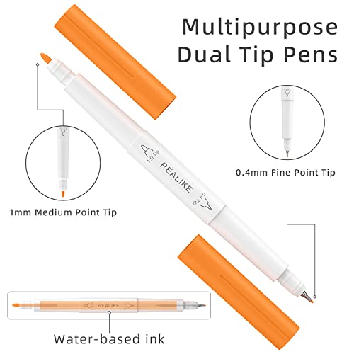 REALIKE Dual Tip Pens for Cricut Maker 3/Maker/Explore 3/Air 2/Air, Dual Tip Marker Pens Set of 36 Pack Fine Point Pen Writing Drawing Accessories for Cricut Machine (0.4 Tip & 1.0 Tip)