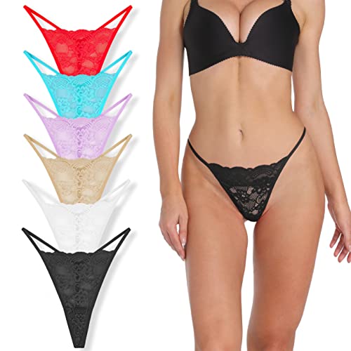 PSEFNAGX 6 Pieces Floral Micro T Back Low Rise Thongs Stretchy Underwear G-String Panties Size XXLarge