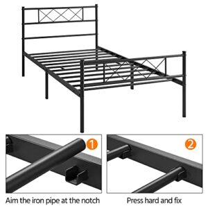 Yaheetech Twin XL Metal Platform Bed Frame Mattress Foundation with Headboard and Footboard No Box Spring Needed Under Bed Storage Steel Slats Black