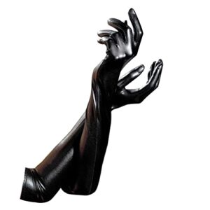 luwint women long leather gloves, black wet look latex gloves for costume dress opera party