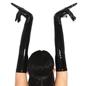 Luwint Women Long Leather Gloves, Black Wet Look Latex Gloves for Costume Dress Opera Party