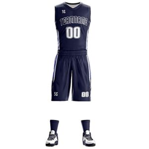 BaiLiLai Personalize Your Own Reversible Basketball Jersey Uniform Custom Name & Number for Men/Women/Youth, Navy & White