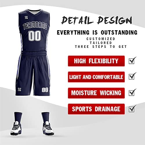 BaiLiLai Personalize Your Own Reversible Basketball Jersey Uniform Custom Name & Number for Men/Women/Youth, Navy & White