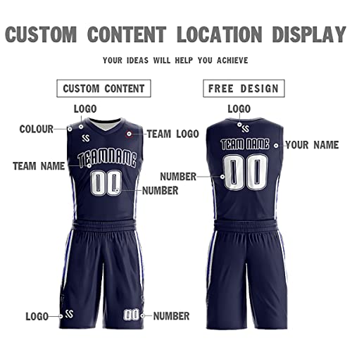 BaiLiLai Personalize Your Own Reversible Basketball Jersey Uniform Custom Name & Number for Men/Women/Youth, Navy & White