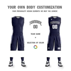 BaiLiLai Personalize Your Own Reversible Basketball Jersey Uniform Custom Name & Number for Men/Women/Youth, Navy & White